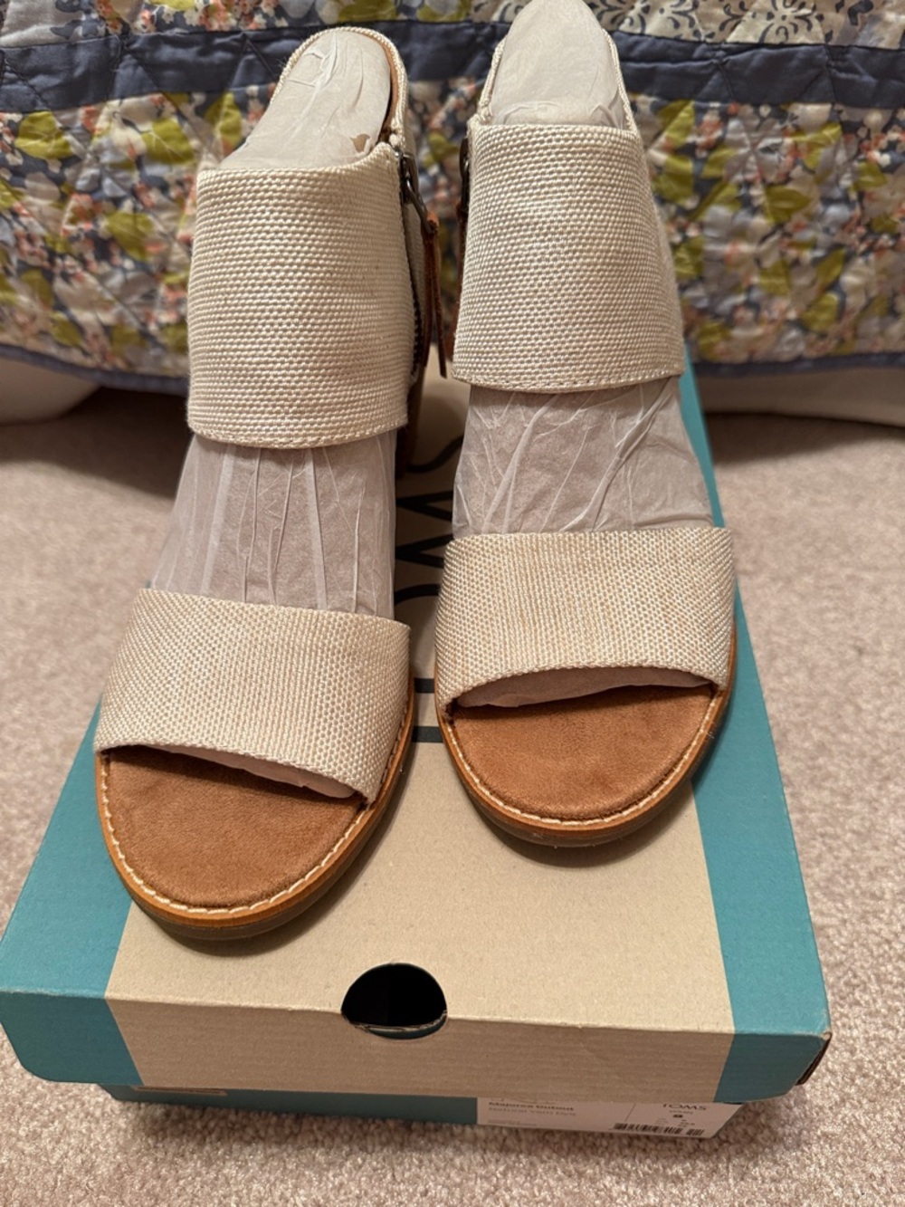 Toms Cream Fabric Sandals with medium height heel